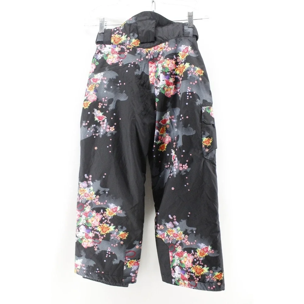 Volkl Ski Snowboard Pants Youth Size 10 Black‎ with Bright Floral Pattern